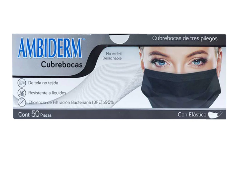 Cubre Boca Tres Pliegos Negro Pk/50   Ambiderm ID-3395718