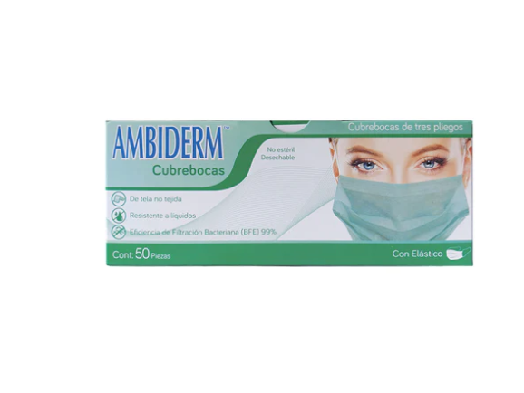 Cubre Boca Tres Pliegos Verde Pk/50   Ambiderm ID-3395725