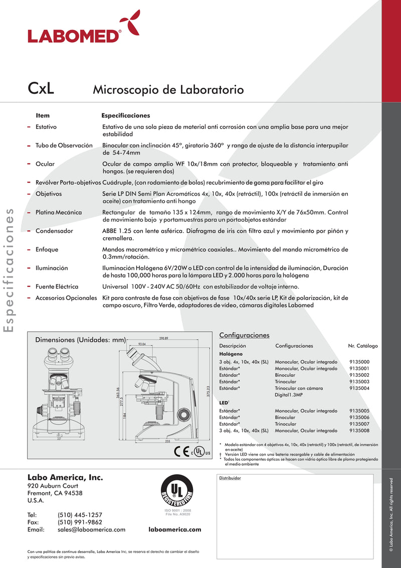 Microscopio Monocular Cxl Ocular 10X, Objetivos Lp Semiplan-Achromaticos 4X, 10X Y 40X   Labomed ID-2131709