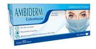 Cubre Boca Tres Pliegos Azul Pk/50   Ambiderm ID-1498383