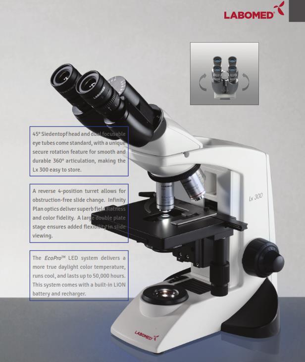 Microscopio Binocular Lx300 Iluminacion Led Ocular 10X Objetivos Plan-Achromatico 4,10,40 Y 100X Oil  Labomed ID-2131668