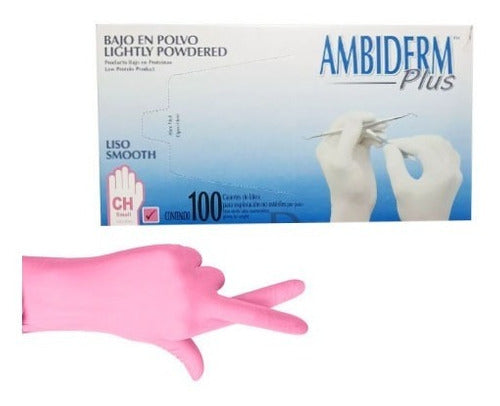 Guante De Latex No Esteril Plus Rosa Mediano Pk/100   Ambiderm ID-1412619