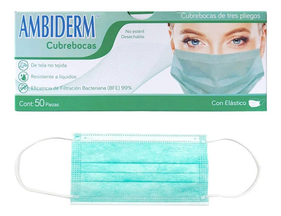 Cubre Boca Tres Pliegos Verde Pk/50   Ambiderm ID-2155266