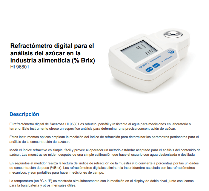 Refractometro Digital De Grados 0-85% Brix   Hanna ID-2017597